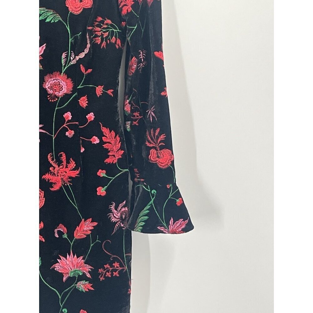 Aidan Mattox Black Velvet Floral Embroidered Dress Sz 6 Romantic Witchy Goth - Picture 2 of 6